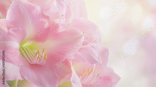 Exquisite Beauty of a Blooming Amaryllis Flower - Close-up Shot with Vibrant Colors and Delicate Details on Blurred Background