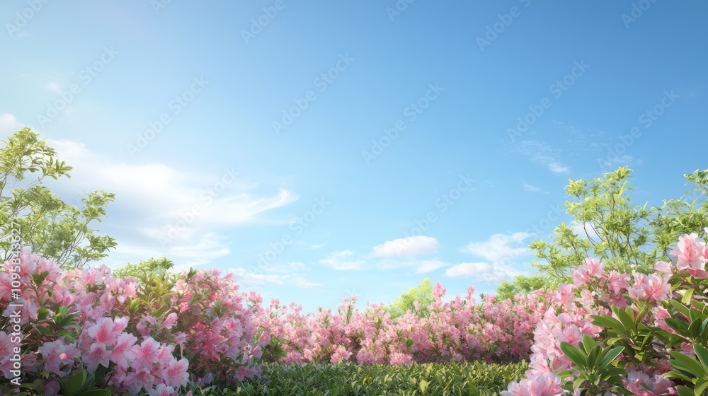 Enchanting Botanical Beauty: Vibrant Azaleas in Full Bloom Captured Against a Clear Blue Sky in a Picturesque Garden Enchanting Botanical Beauty: Vibrant Azaleas in Full Bloom Captured Against a Clear Blue Sky in a Picturesque Garden