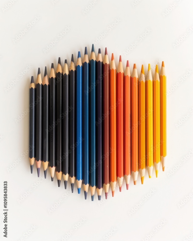 Creating a vibrant gradient with colorful pencils on a minimalist white background for art inspiration Creating a vibrant gradient with colorful pencils on a minimalist white background for art inspiration