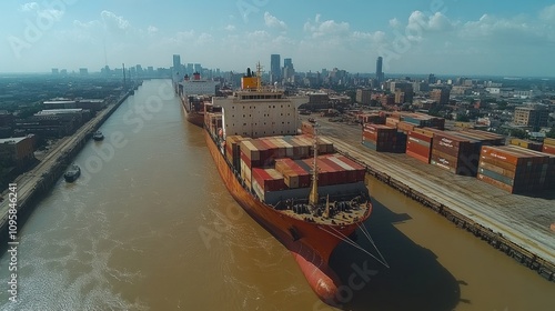 Aerial View of Container Ships in New Orleans Port