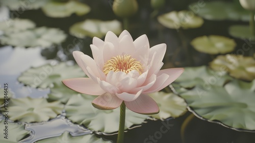 Wallpaper Mural Serene Lotus Flower Unfolding with Pink Petals and Yellow Stamens in Tranquil Water - Botanical Wonders Torontodigital.ca
