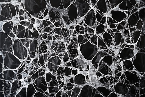 Intricate spiderweb texture on black background. photo