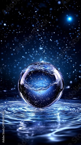 Wallpaper Mural Mystical Blue Water Orb Abstract Sphere Liquid Background Dark Night Sky Glowing Particles Torontodigital.ca