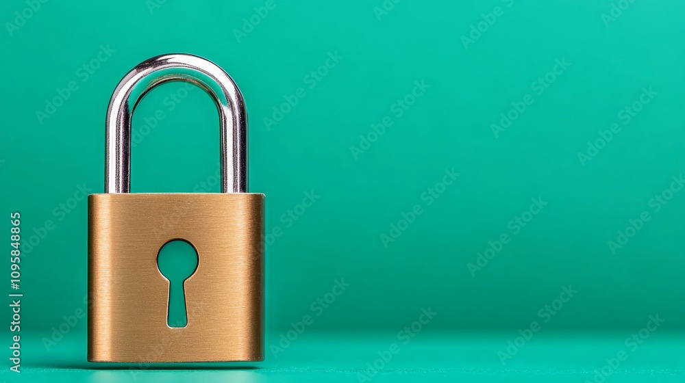 Gold Padlock Security Safety Privacy Protection Teal Background Gold Padlock Security Safety Privacy Protection Teal Background