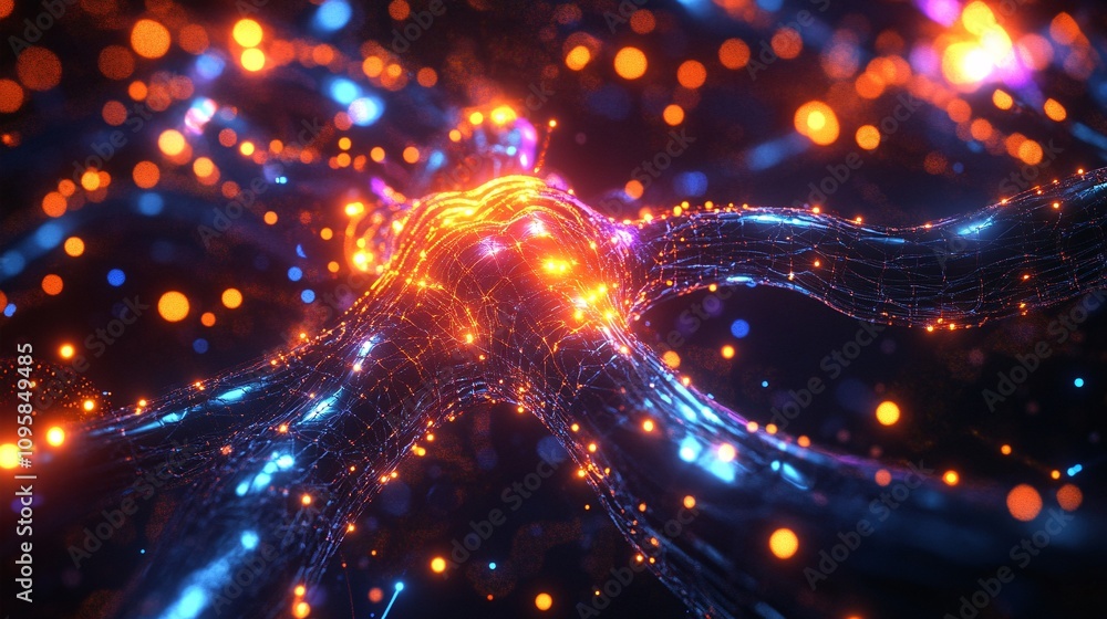 Abstract Glowing Network with Orange and Blue Lights Abstract Glowing Network with Orange and Blue Lights