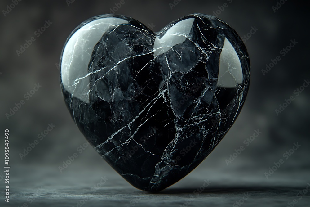 Fototapeta premium Polished black marble heart.