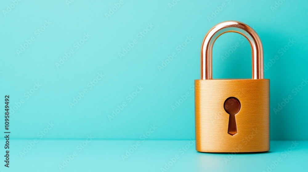 Secure Gold Padlock on Teal Background Safety Privacy Security Concept Secure Gold Padlock on Teal Background Safety Privacy Security Concept