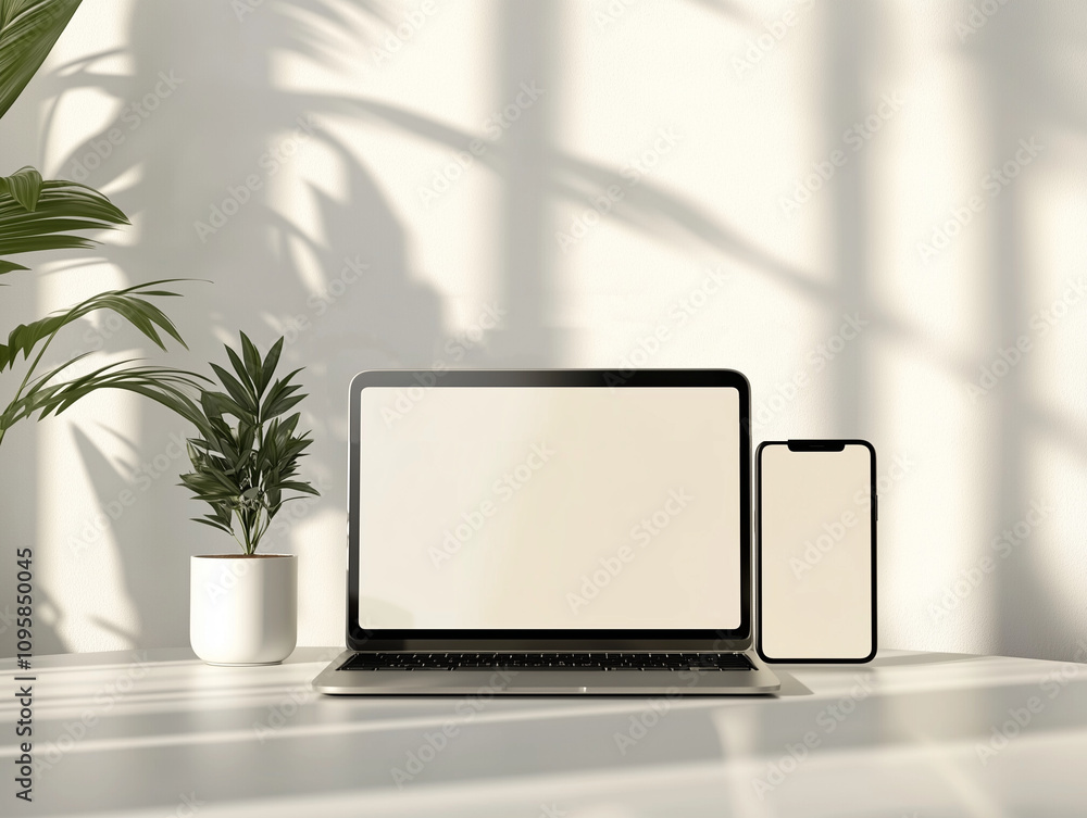 mockup of a laptop and smartphone, both with blank screens mockup of a laptop and smartphone, both with blank screens
