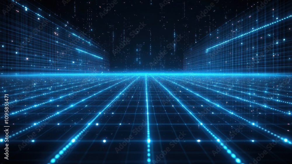A digital landscape featuring a grid and glowing lines, evoking a futuristic atmosphere. A digital landscape featuring a grid and glowing lines, evoking a futuristic atmosphere.