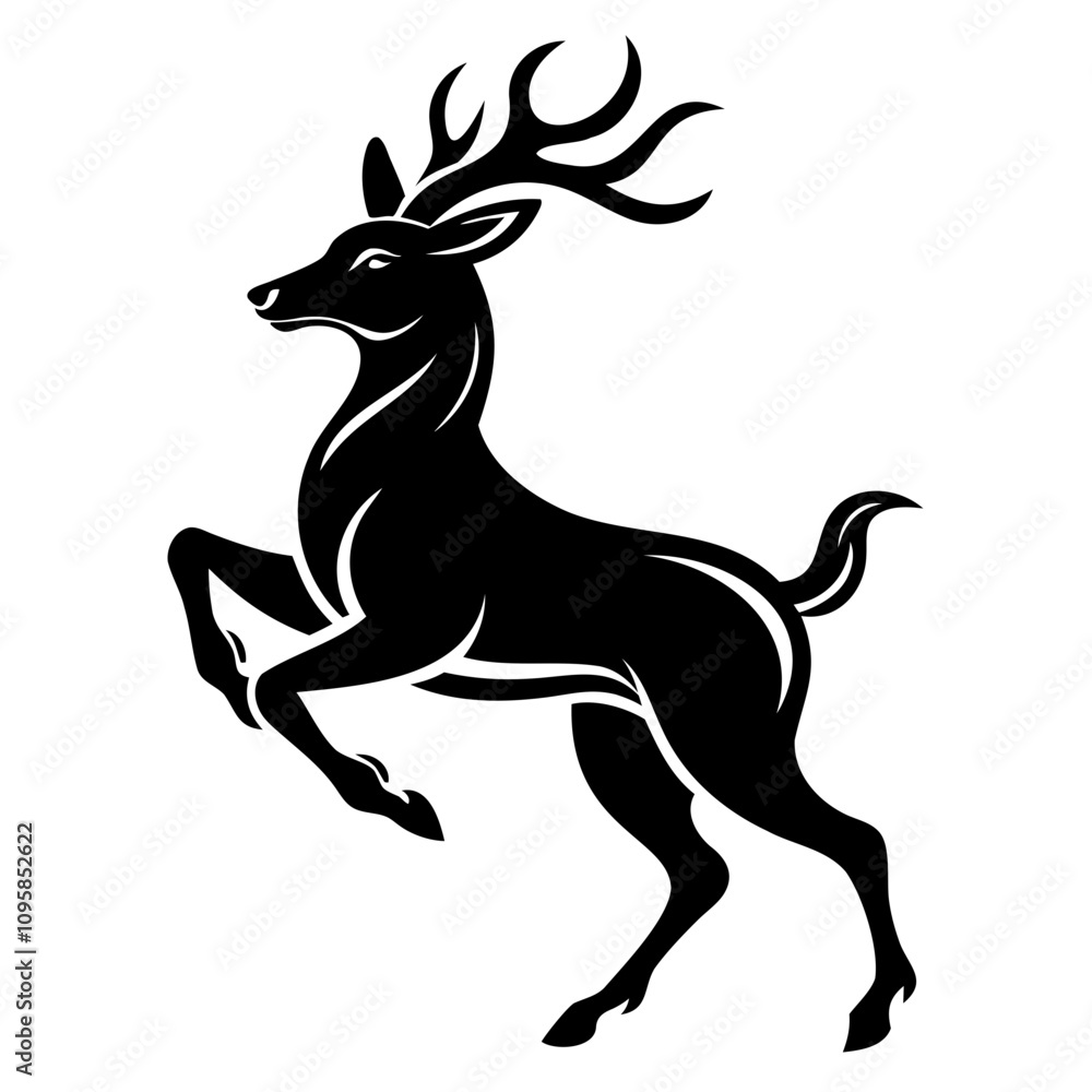 Fototapeta premium Black embossed Christmas deer jumping silhouette vector Illustration, Vector outline Design, or Line Art