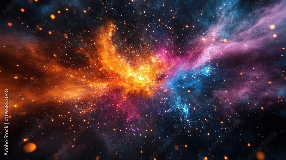 A vibrant cosmic scene depicting swirling gases and stars in a colorful galaxy. A vibrant cosmic scene depicting swirling gases and stars in a colorful galaxy.