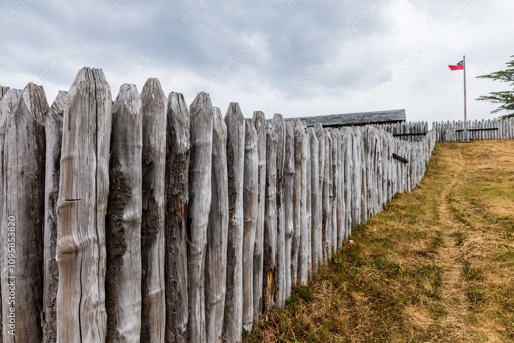 Fototapeta premium Fuerte Bulnes is a reconstruction of an old historic fort build by the Chileans to establish their presence along the Magellan strait.
