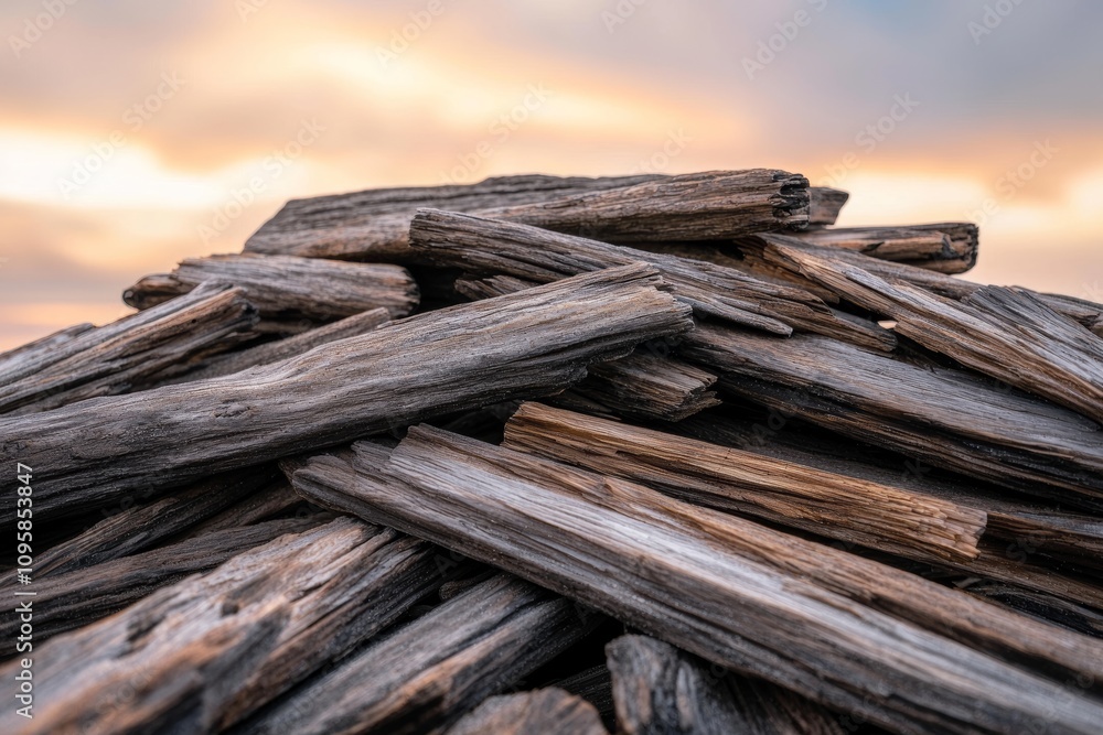 A close-up of a textured pile of weathered wooden planks against a softly lit sky, showcasing natural patterns and earthy tones. A close-up of a textured pile of weathered wooden planks against a softly lit sky, showcasing natural patterns and earthy tones.