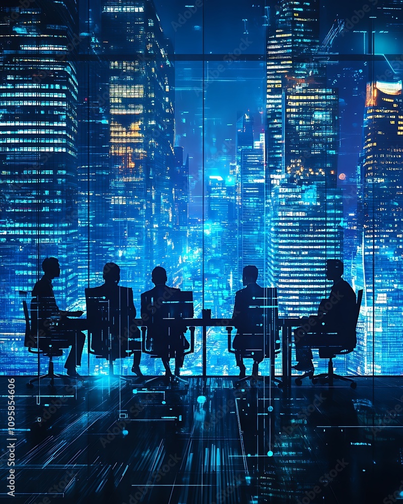 Skyline Office Synergy, Modern Office Skyline with Tech Inspiration Skyline Office Synergy, Modern Office Skyline with Tech Inspiration