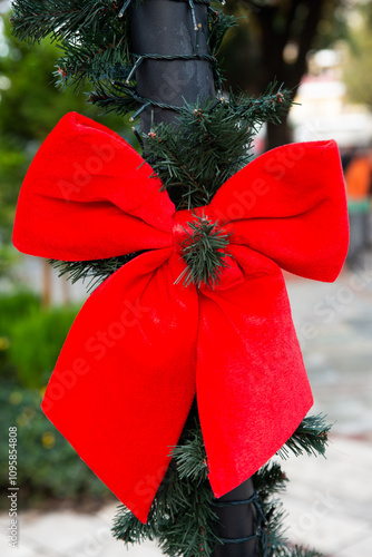 A single christmas red bow in the market of Arta Epirus Greece