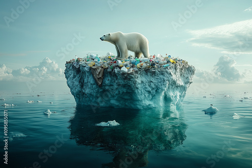 Polar Bear on Plastic-Covered Iceberg photo