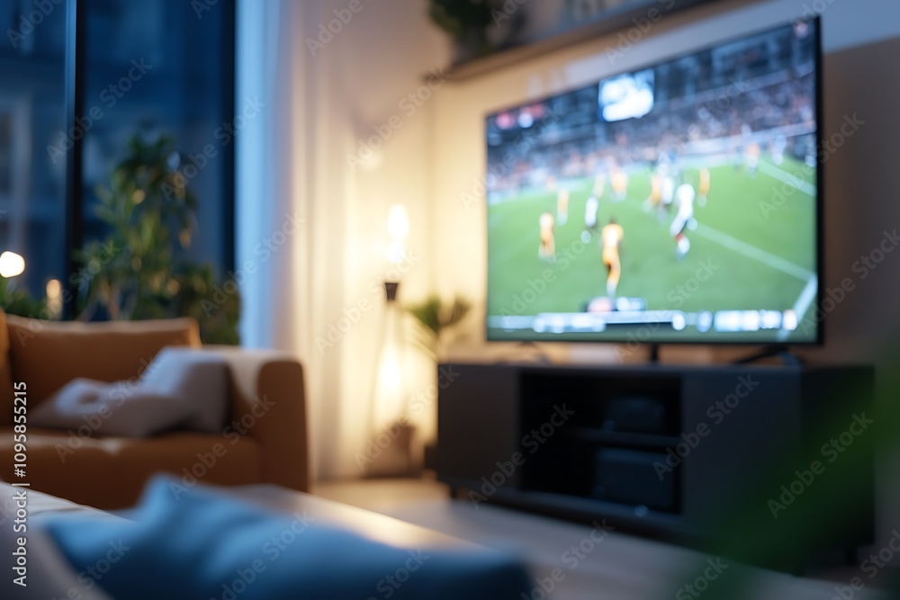 Elegant living room with big tv screen. Generative ai. Elegant living room with big tv screen. Generative ai.