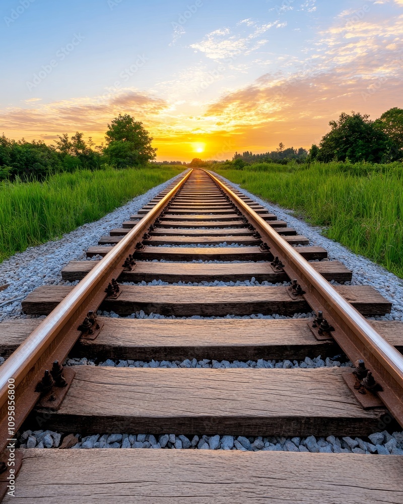 Obraz premium Sunset Railroad Tracks Journey Travel Hope Freedom