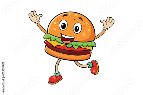  jumping smile burger vector image illustration. photo