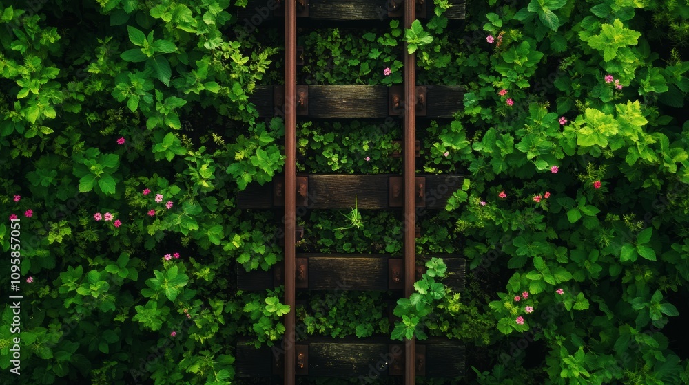 A wooden ladder partially hidden by lush green ivy, creating a serene and natural ambiance. A wooden ladder partially hidden by lush green ivy, creating a serene and natural ambiance.