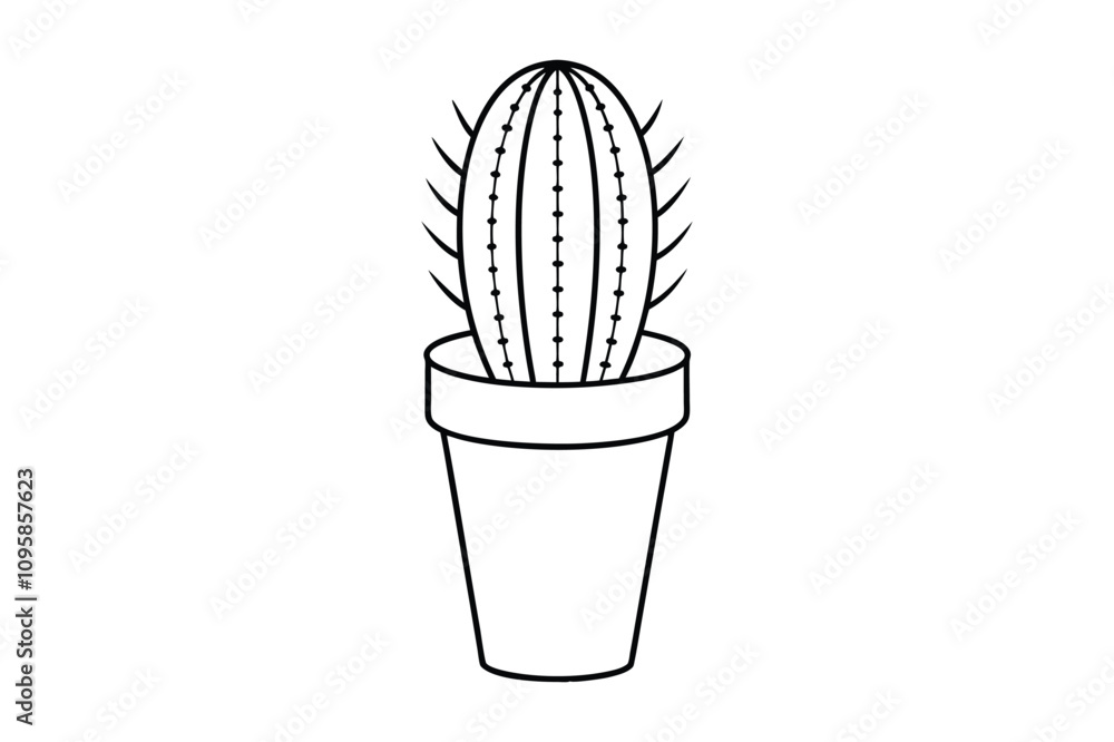 cactus in a pot line art vector illustration. cactus in a pot line art vector illustration.