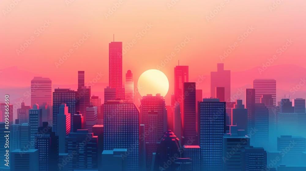 Fototapeta premium A cheerful minimalist digital picnic scene in a geometric