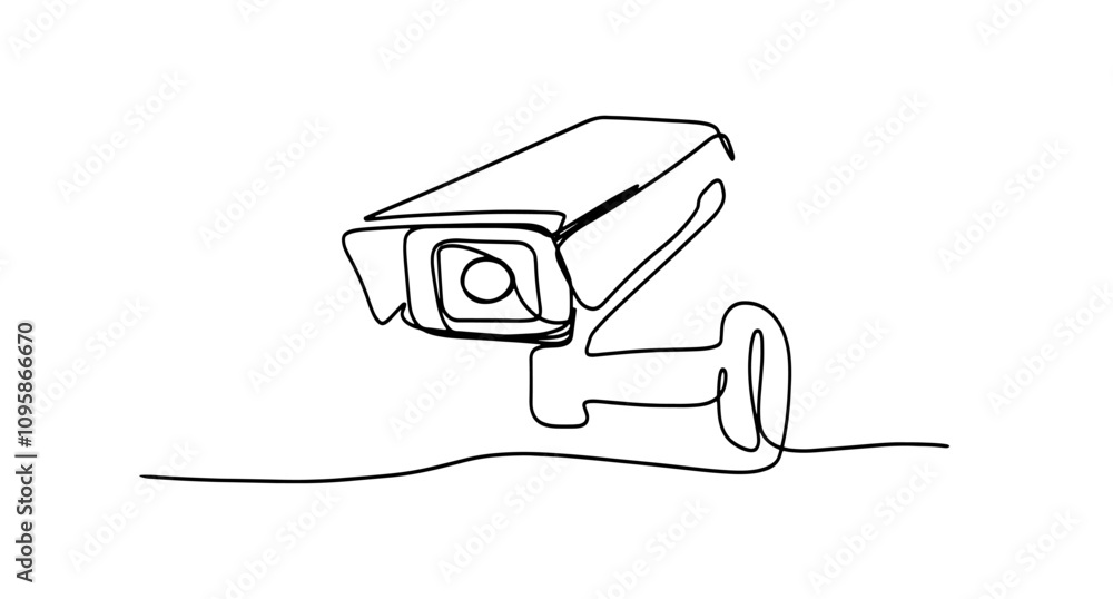 One line illustration of cctv camera, CCTV privacy control digital camera. One line illustration of cctv camera, CCTV privacy control digital camera.