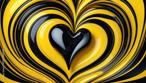 Yellow black flowing liquid heart hypnotic effects