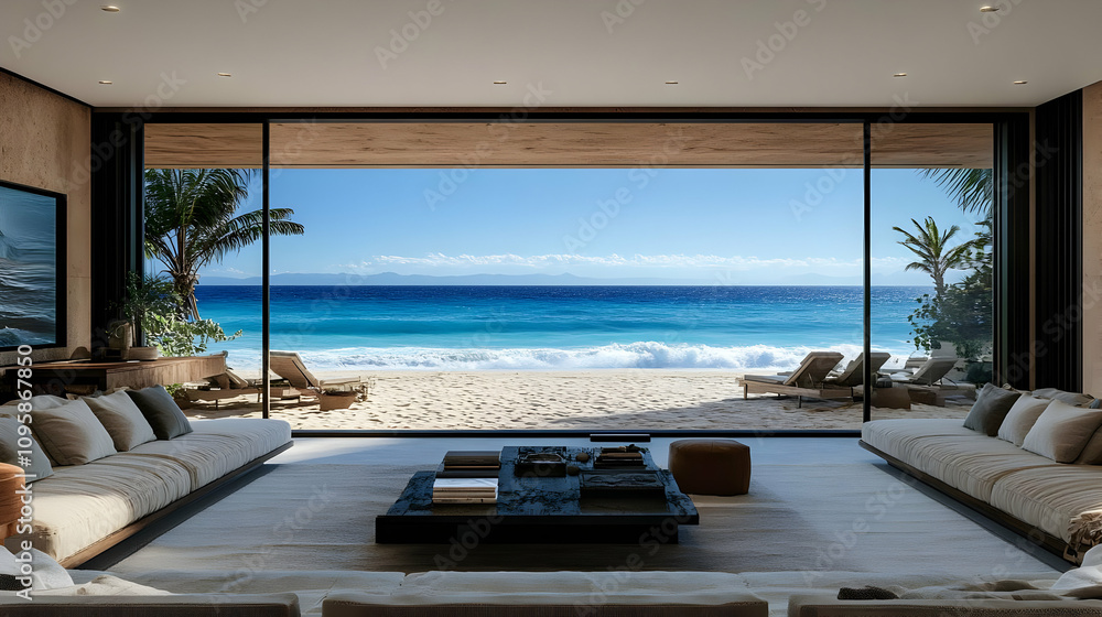 Fototapeta premium Beachfront Living Room Interior Design - Realistic Image