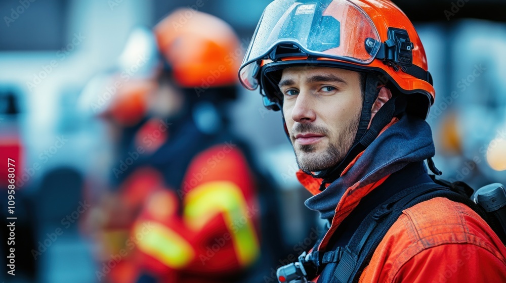 A firefighter in protective gear stands confidently, ready for action in an emergency response setting. A firefighter in protective gear stands confidently, ready for action in an emergency response setting.