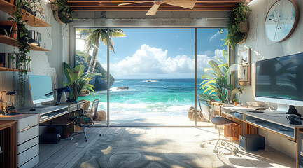 A office area by a surf beach.