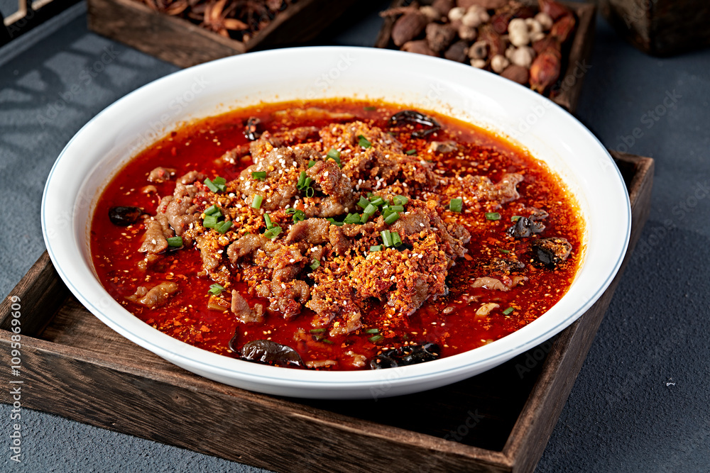 Sichuan delicious spicy red oil boiled beef Sichuan delicious spicy red oil boiled beef