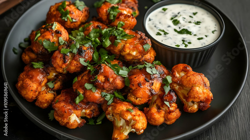 Cauliflower Bites with Ranch Dip - Food Photo