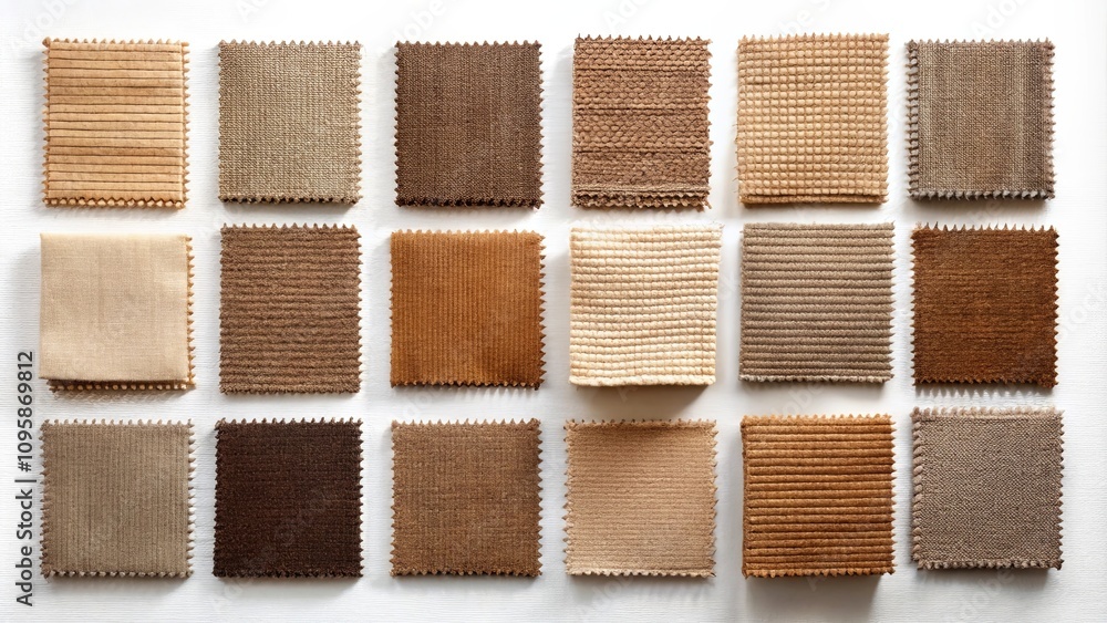 Fototapeta premium A curated collection of earth-toned fabric swatches showcasing various textures and weaves for textile design inspiration.