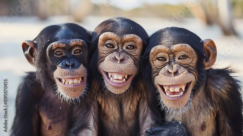 An image of a smiling mixed breed monkey between a chimpanzee and a bonobo close up photo