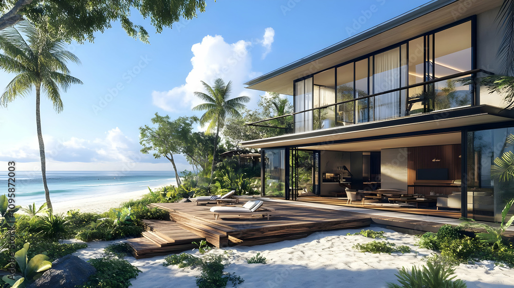 Beachfront Modern House 3D Illustration Beachfront Modern House 3D Illustration