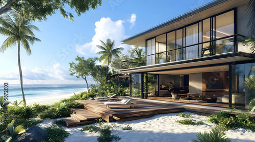 Beachfront Modern House 3D Illustration