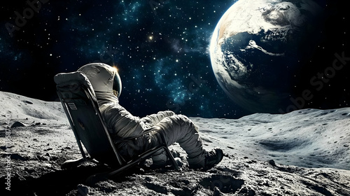 Astronaut on the Moon, Looking at Earth - Illustration