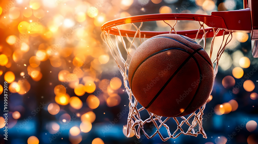 Basketball in the Net with Bokeh Background Illustration Basketball in the Net with Bokeh Background Illustration