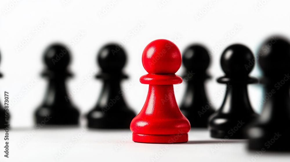 red pawn stands out among black pawns, symbolizing leadership and strategy red pawn stands out among black pawns, symbolizing leadership and strategy