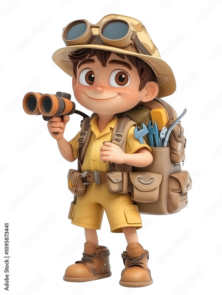 Adventurous Young Explorer with Binoculars and Backpack Gear Adventurous Young Explorer with Binoculars and Backpack Gear