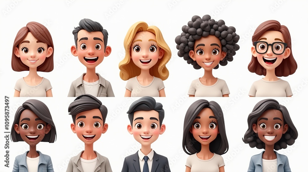 Smiling Cartoon Business Avatars of Diverse Animated Characters Smiling Cartoon Business Avatars of Diverse Animated Characters