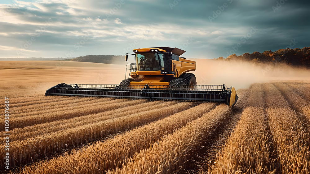 Combine Harvester in Wheat Field - Realistic Image Combine Harvester in Wheat Field - Realistic Image