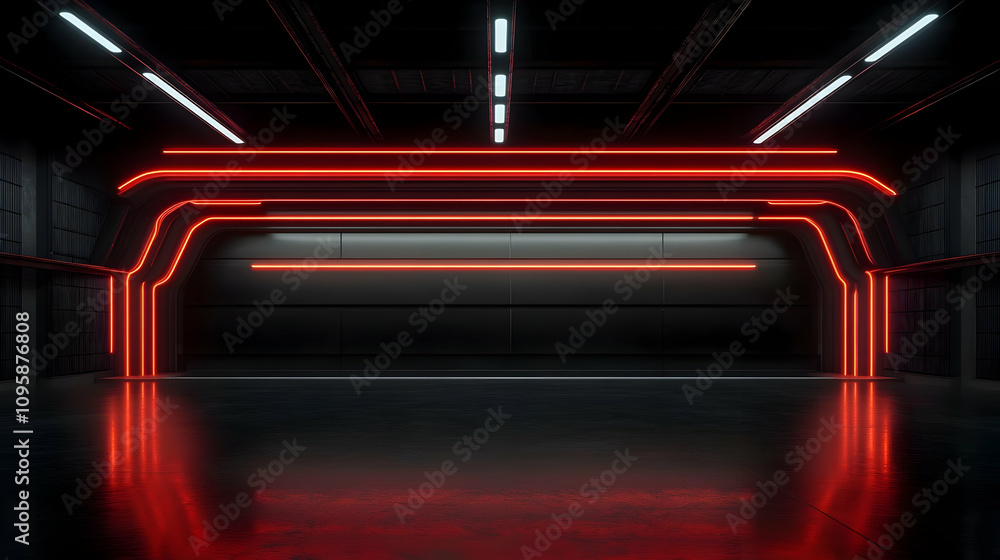 Red Neon Garage Door 3D Illustration Red Neon Garage Door 3D Illustration