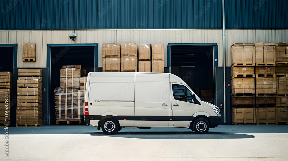 Delivery Van In Front Of Warehouse Doors Delivery Van In Front Of Warehouse Doors
