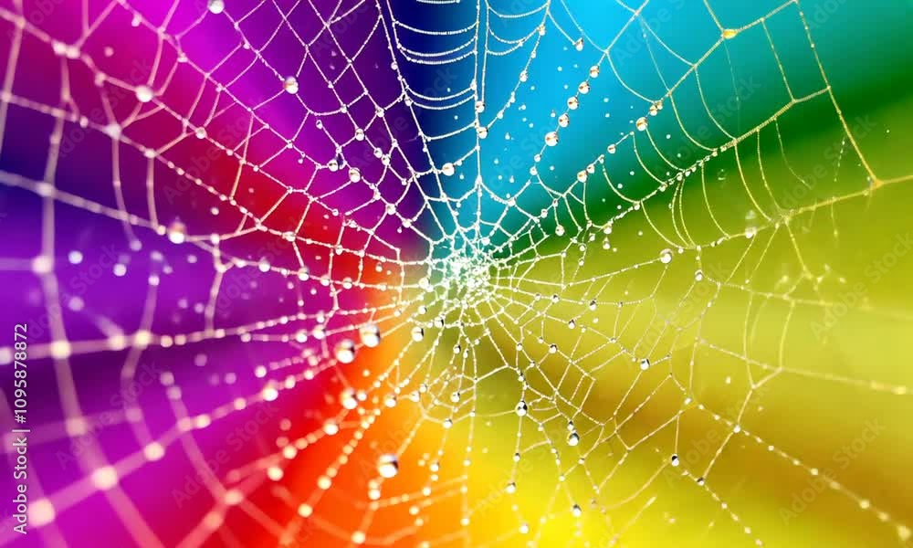 Dew-Kissed Spiderweb Against a Vibrant, Bokeh-Filled Background Dew-Kissed Spiderweb Against a Vibrant, Bokeh-Filled Background