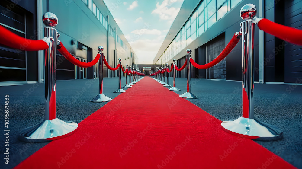 Naklejka premium Red Carpet Entrance with Stanchions - Photo