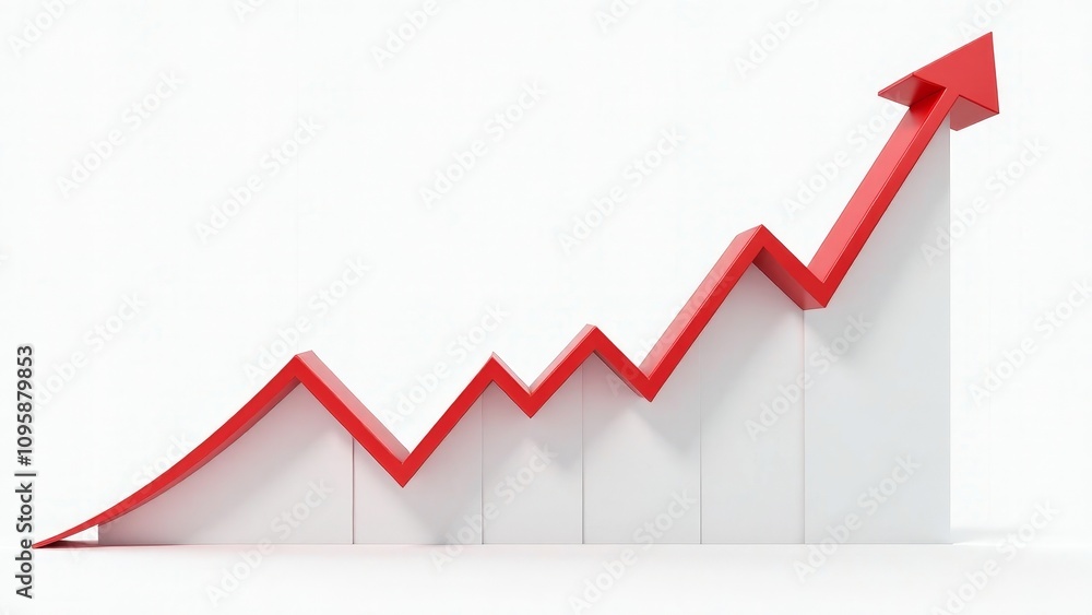 Stylized Red Graph Indicating Positive Financial Growth with Clear Background for Copy Space Stylized Red Graph Indicating Positive Financial Growth with Clear Background for Copy Space