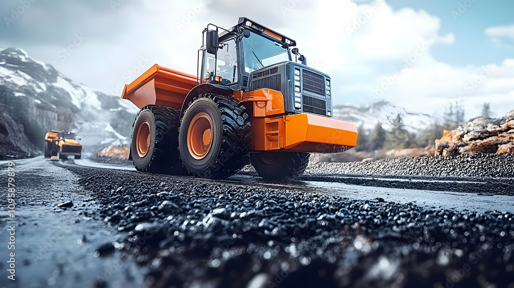 Orange Dump Truck on Gravel Road - Realistic Image Orange Dump Truck on Gravel Road - Realistic Image