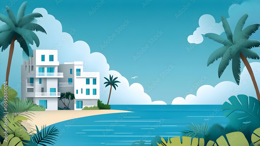 Obraz premium Tropical Beach House Illustration